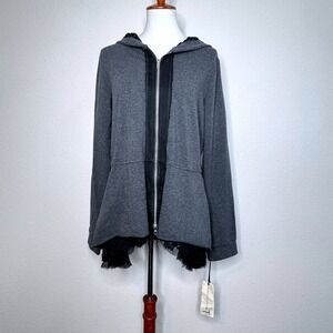 4 LOVE AND LIBERTY Full Zip Hoodie Lace NWT LG Charcoal Gray Boho Feminine